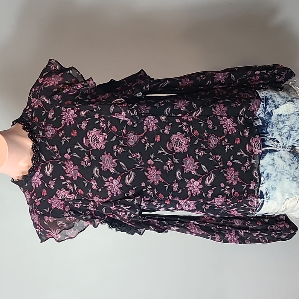 Amur Floral Teresa Silk Top Rococo Size Medium Victorian Ruffle Bohemian‎ Dressy